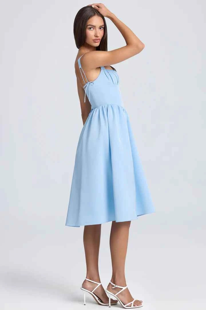 OhPolly - Draped Corset Midaxi Dress in Powder Blue