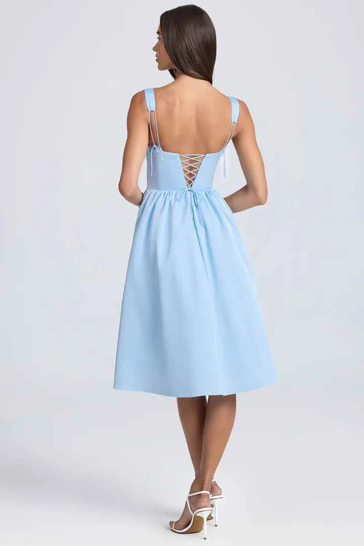 OhPolly - Draped Corset Midaxi Dress in Powder Blue
