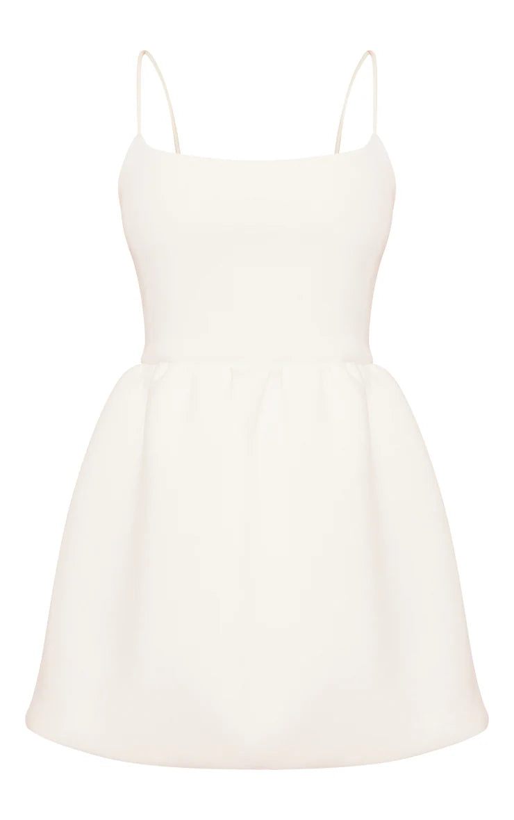 White Strappy Scuba Puffball Dress
