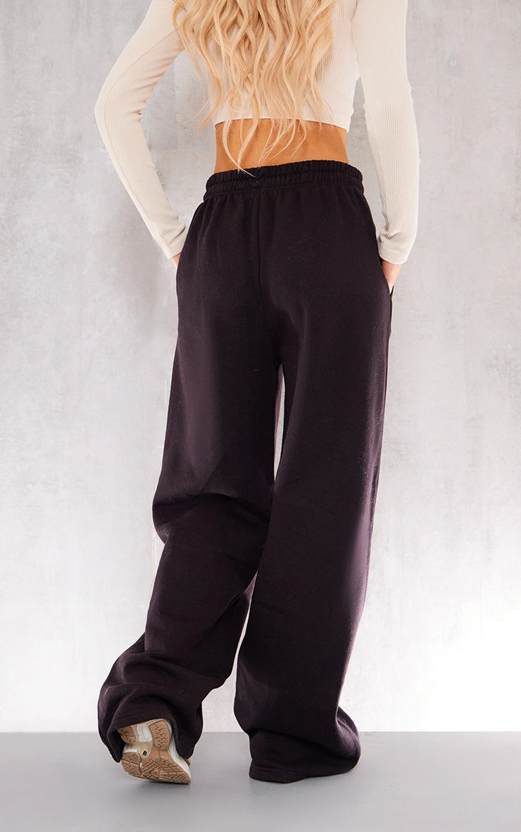 Black Pintuck Drawstring Straight Leg Joggers