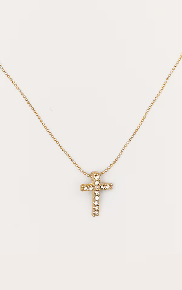 Gold Simple Dainty Diamante Cross Necklace