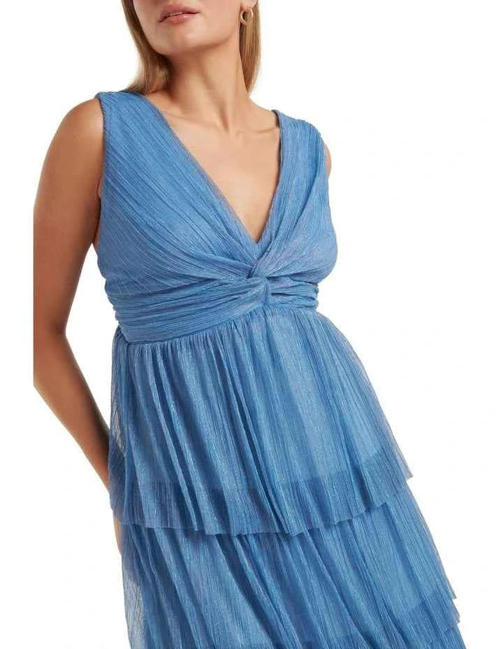 Forever New - Jade Tiered Plisse Midi Dress in Blue
