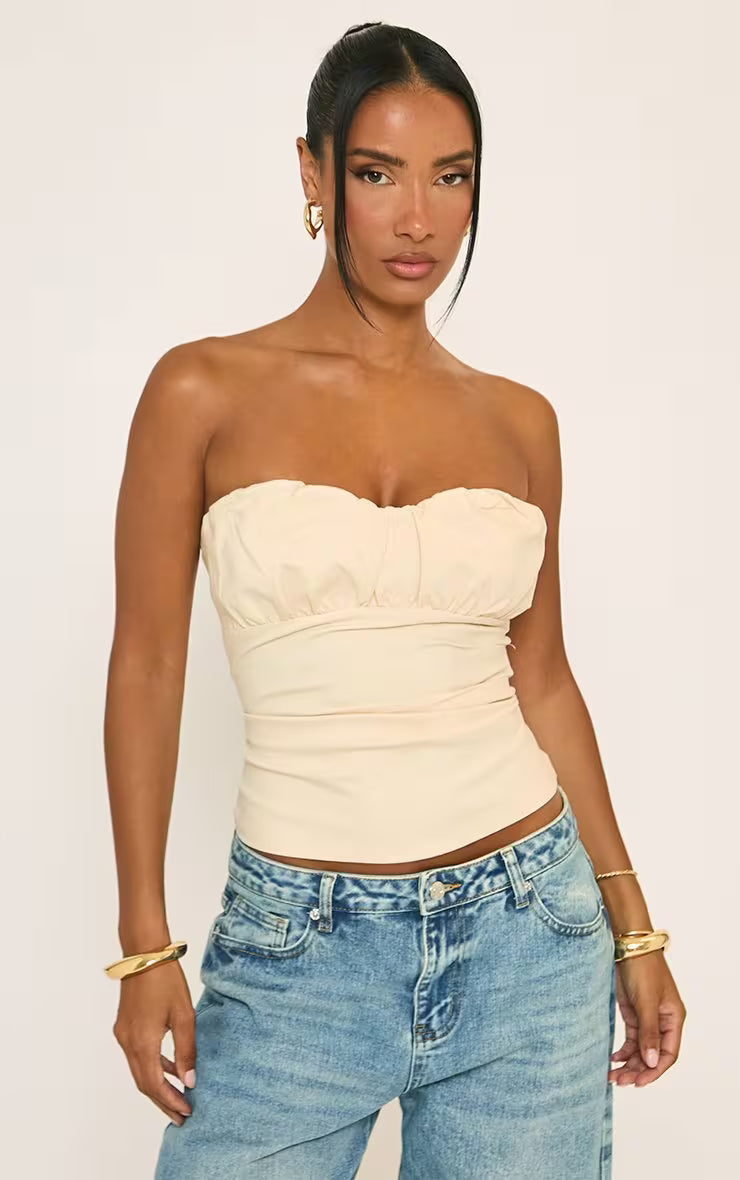 Ego - Bandeau Ruched Cup Detail Top In Cream