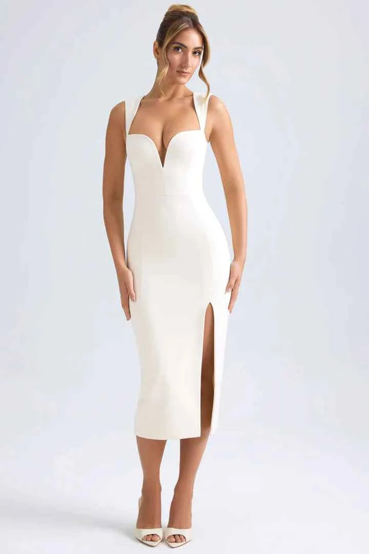 OhPolly - Sweetheart-Neck Midaxi Dress in Ivory