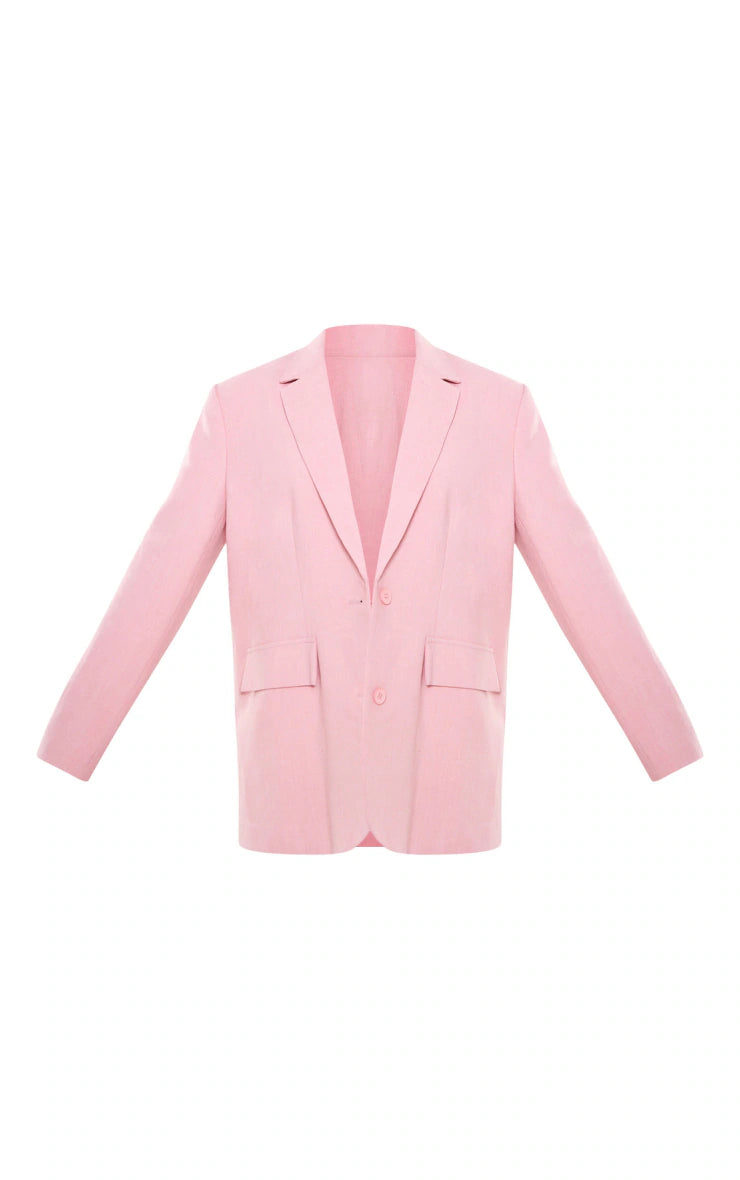 Pink Woven Oversized Curved Hem Boxy Blazer