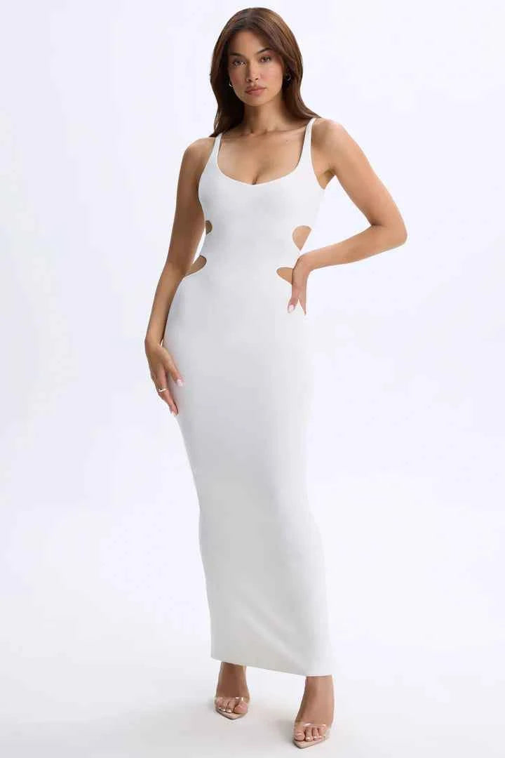 Ohpolly - Modal Plunge Cut-Out Maxi Dress in White