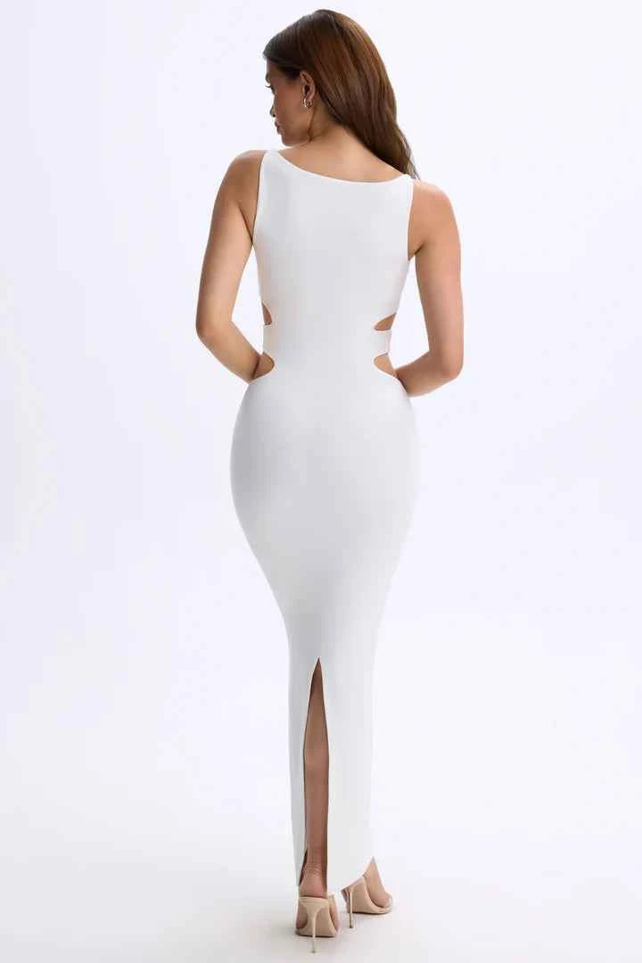 Ohpolly - Modal Plunge Cut-Out Maxi Dress in White