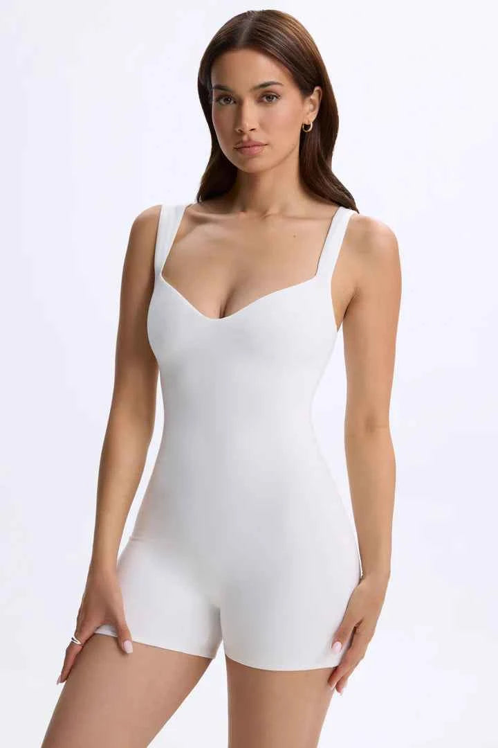 Modal Sweetheart-Neck Unitard in White