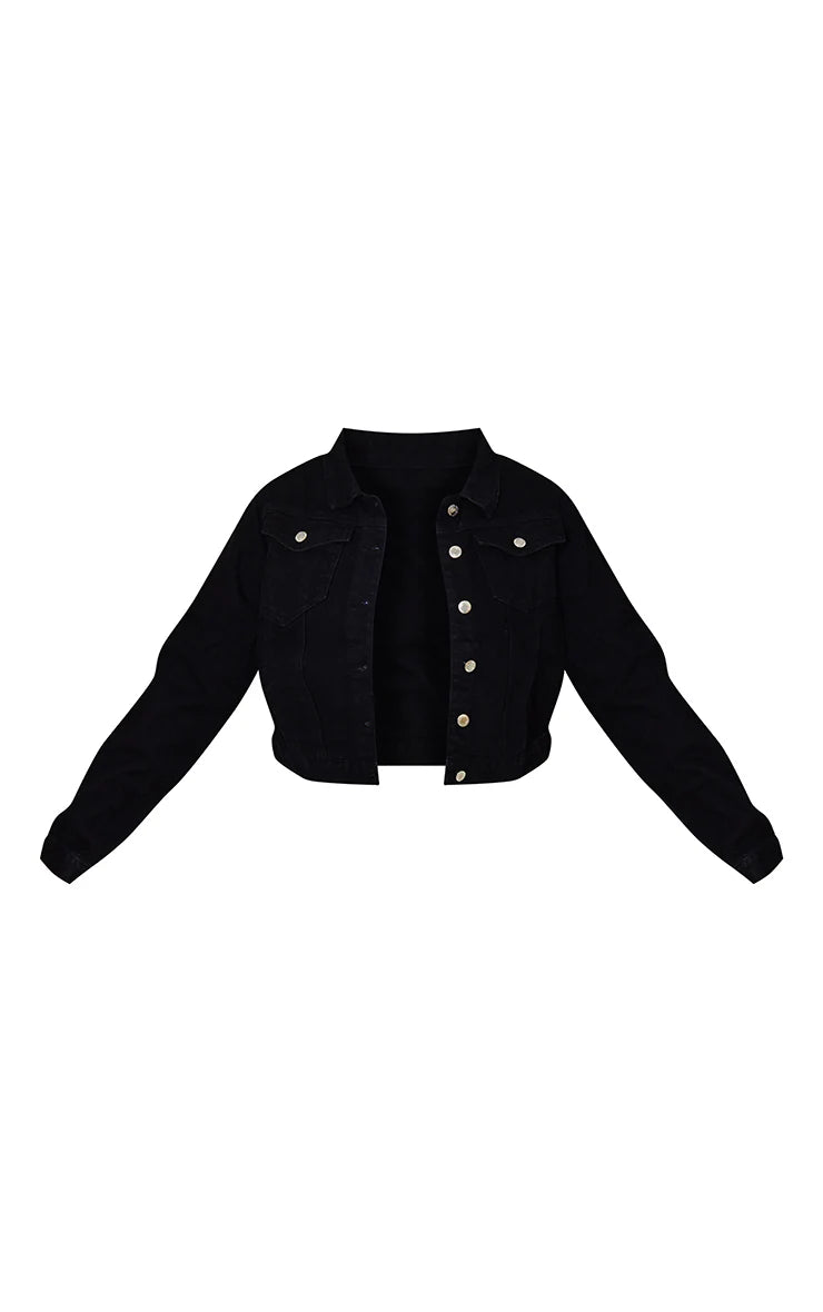 Plus Black Crop Denim Jacket