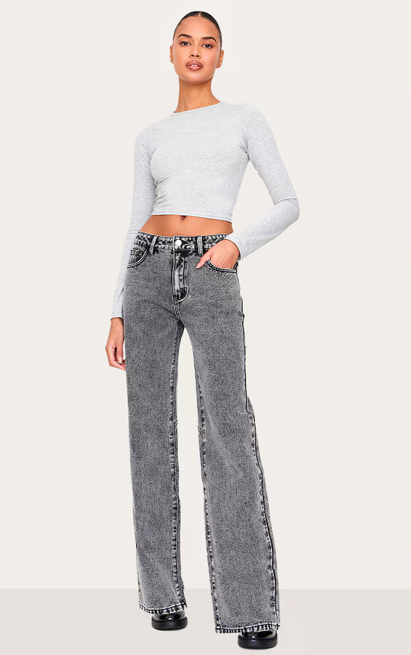 Washed Grey Seam Detail Straight Leg Jeans