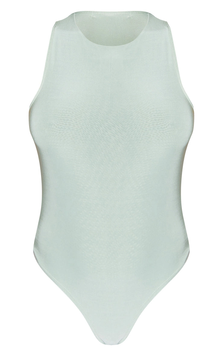 Sage Green Basic Slinky Racer Bodysuit