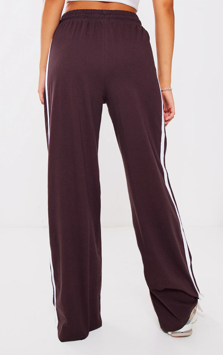 Chocolate Cotton Side Stripe Wide Leg Joggers