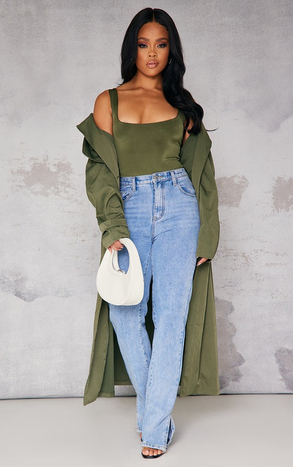 Dark Khaki Slinky Scoop Neck Bodysuit