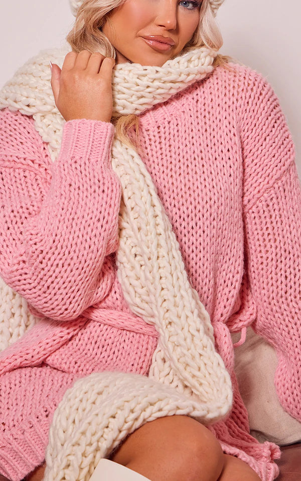 Pink Extreme Chunky Knit Sweater Dress