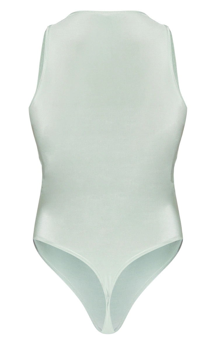 Sage Green Basic Slinky Racer Bodysuit