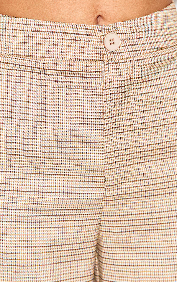 Petite Brown Checked Wide Leg Pants