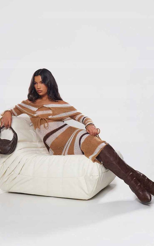 Plt - Brown tonal soft knit foldover tie detail
