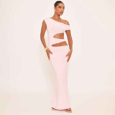 Ego - Asymmetric One Shoulder Cut Out Maxi Dress In Pink Slinky