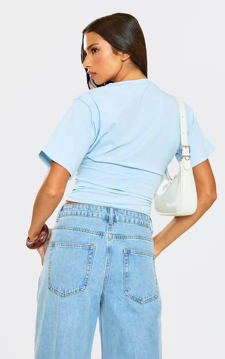 Ego - Short Sleeve Cinched Waist Fitted T-Shirt In Blue