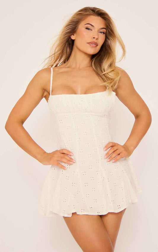 Ego - square neck ruched bust detail pleated mini dress