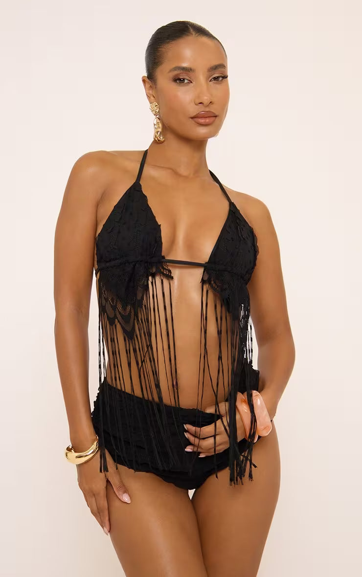 Ego - Low Rise Ruffle Detail Knicker Shorts In Black