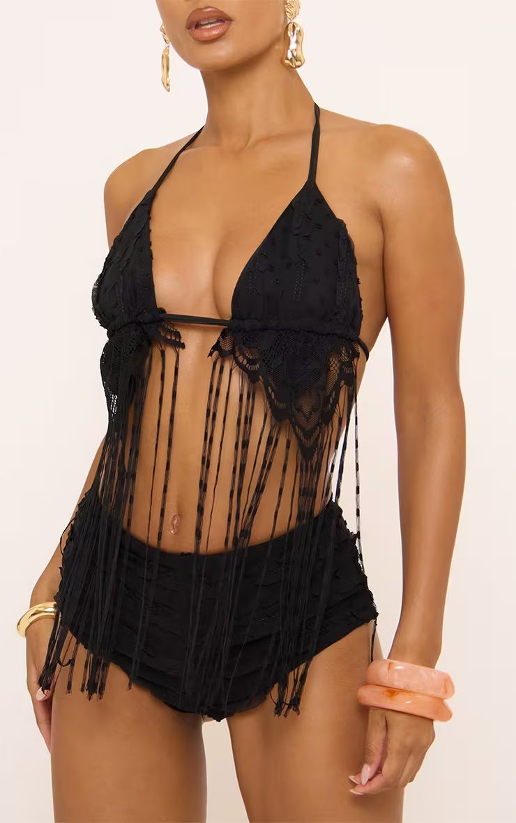 Ego - Low Rise Ruffle Detail Knicker Shorts In Black