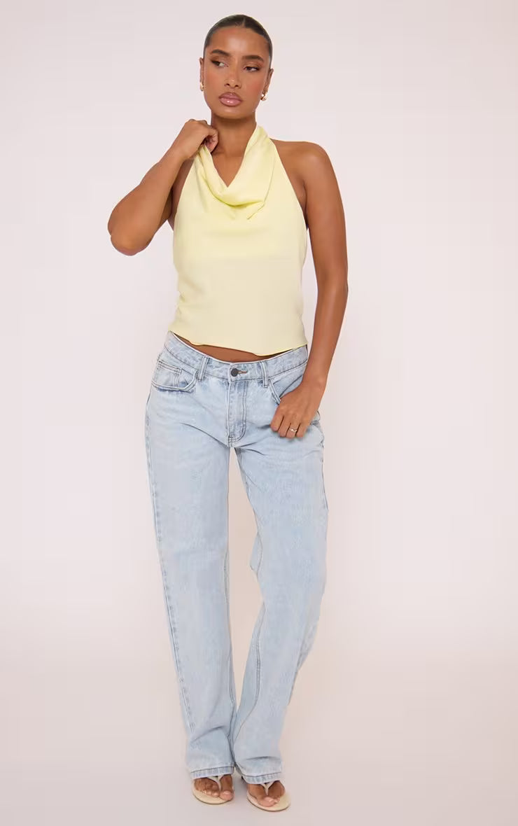 Sleeveless Cowl Neck Open Back Detail Top In Yellow