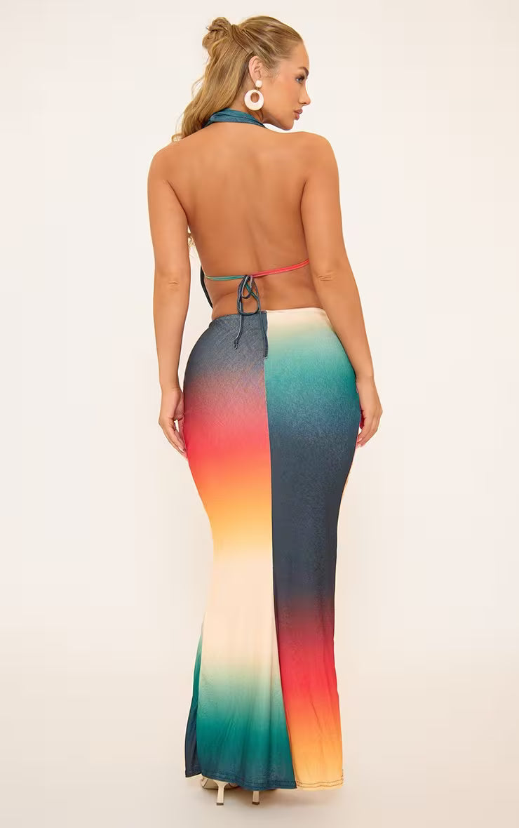 Ego - Halterneck cowl front top and low waist drape skirt - SET