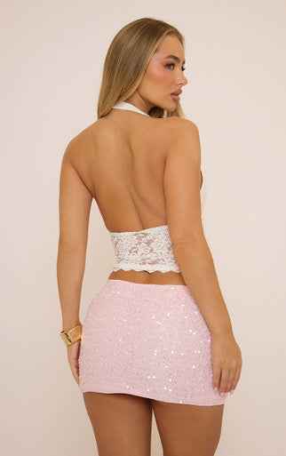 Ego - Mid Rise Mini Skirt In Pink Textured Sequin