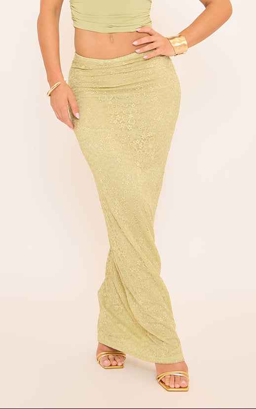 Ego - Scoop Neck Lace Maxi Skirt Co-Ord Set In Green