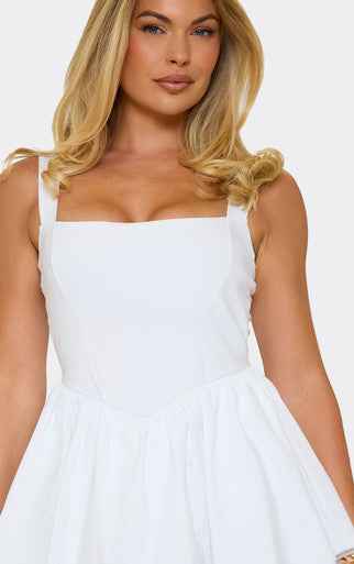 Ego - Sleeveless Bengaline Puff Skirt Detail Mini Dress In White