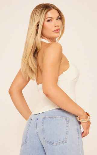 Halterneck Hook And Eye Detail Corset Top In White