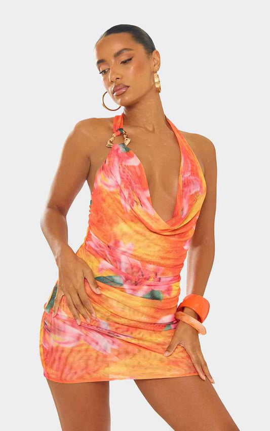 Ego - Cowl Neck Trim Draped Maxi Dress