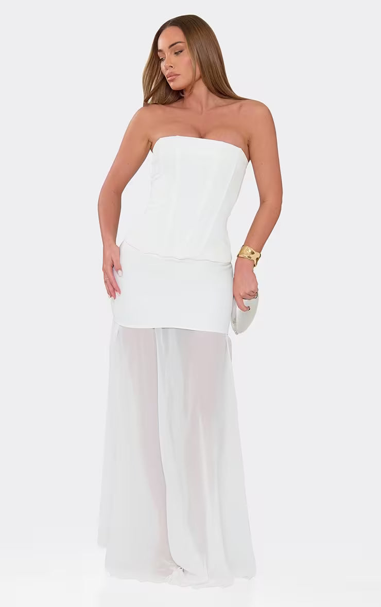 Ego - Bandeau Structured Corset Top In White