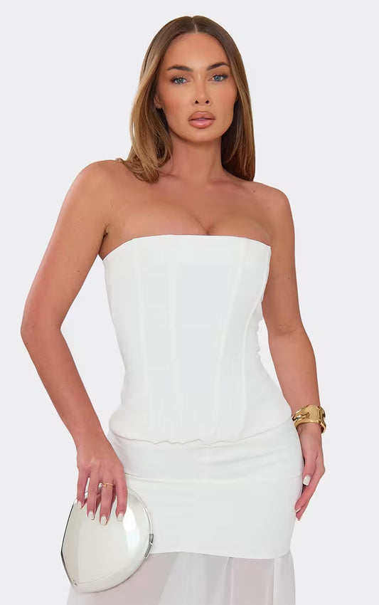 Ego - Bandeau Structured Corset Top In White