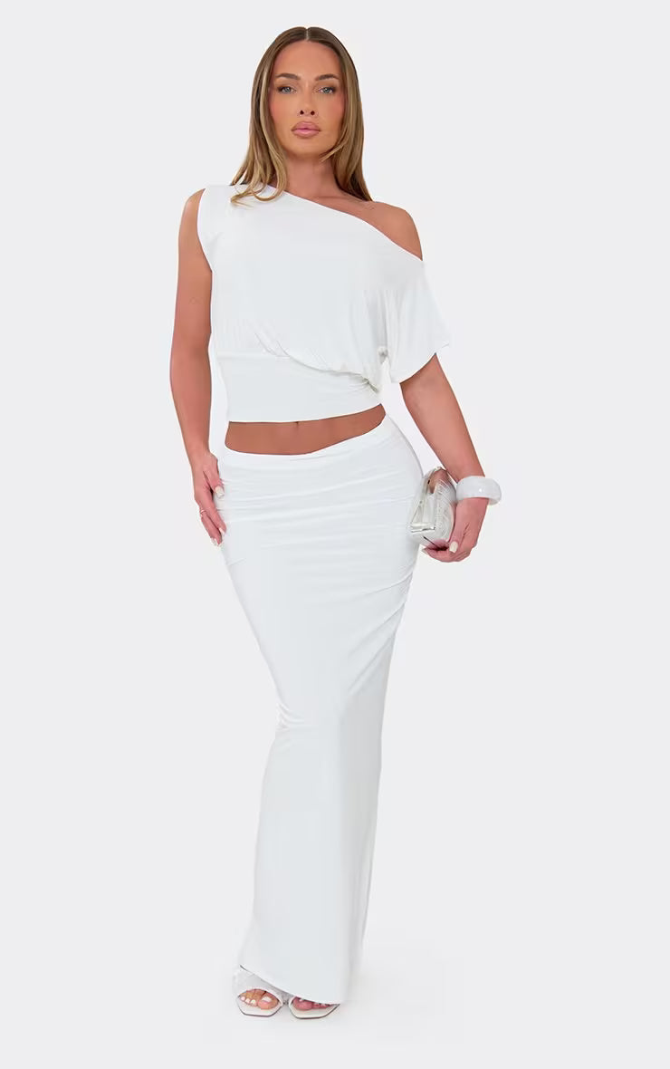 Low Rise Maxi Skirt In White