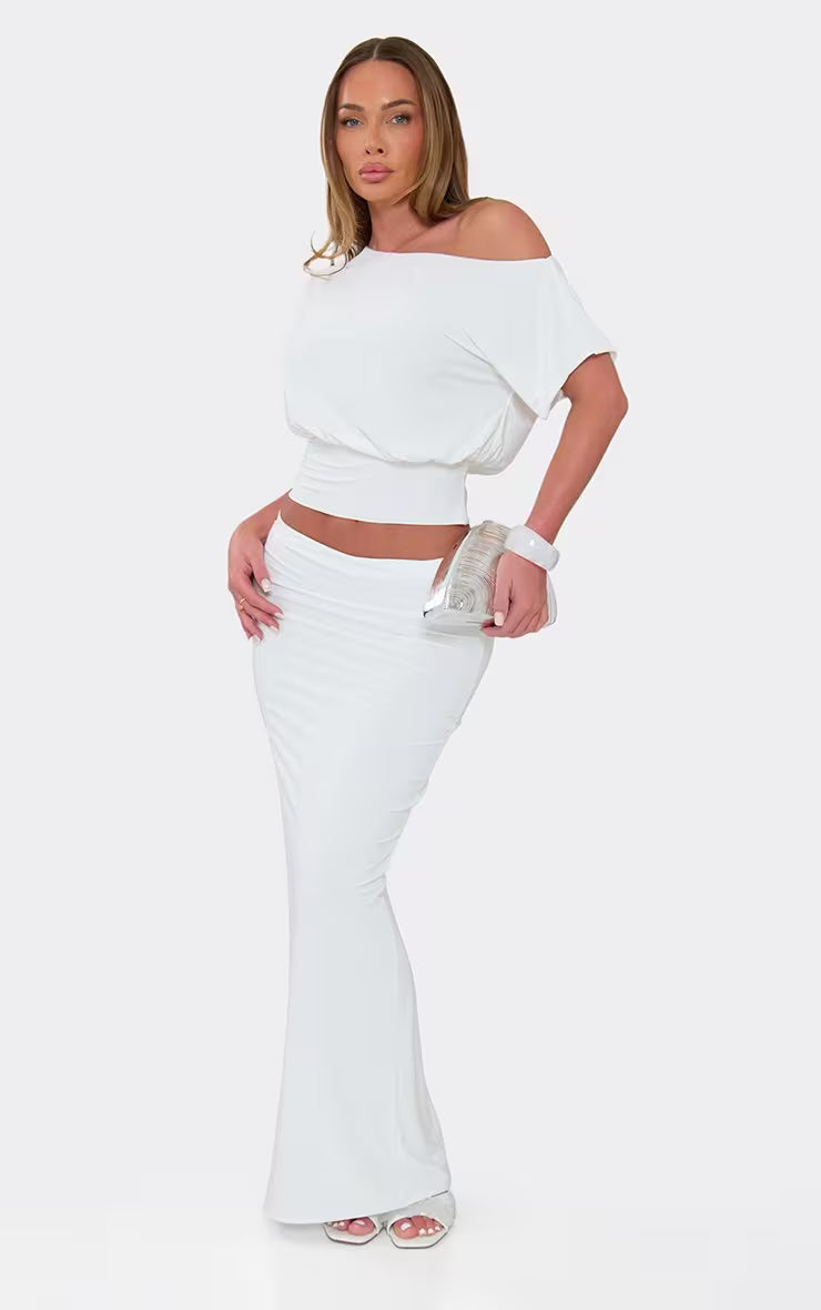 Low Rise Maxi Skirt In White