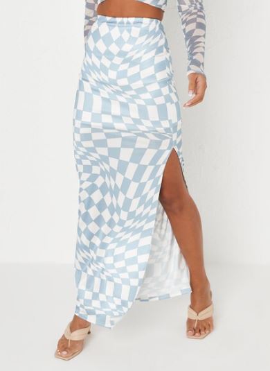 Midaxi Split Hem Skirt Checkerboard