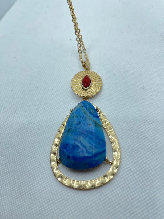 Natural Blue Stone Golden Necklace