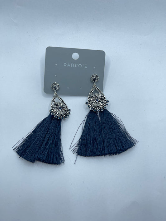 Blue Tassel Silver Earrings