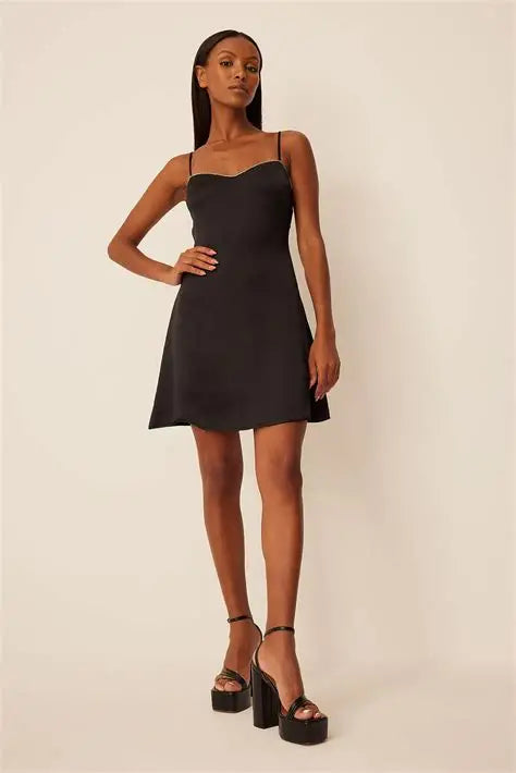 Rhinestone Detail Mini Dress Black