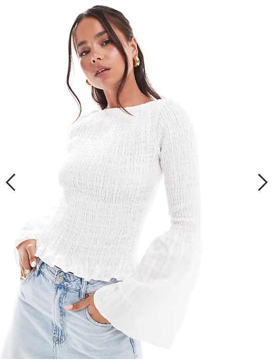 ASOS DESIGN shirred top with angel sleeves in white
