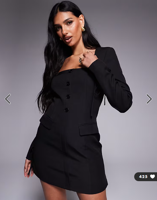 Kaiia exclusive square neck bow cuff detail tailored blazer mini dress in black