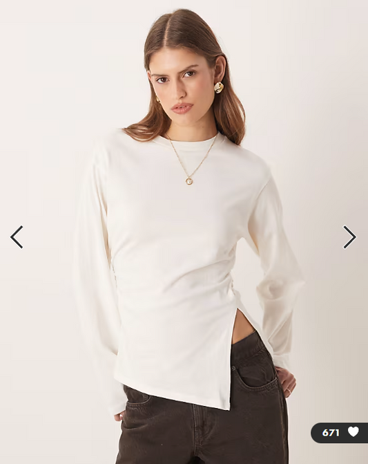 ASOS DESIGN waisted side spilt hem long sleeve tee in cream