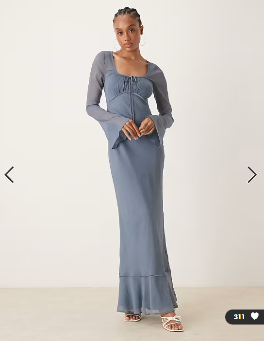 ASOS DESIGN Tall ruched bust long sleeve maxi dress in steel blue