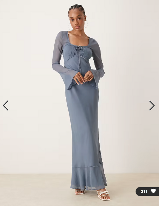 ASOS DESIGN Tall ruched bust long sleeve maxi dress in steel blue