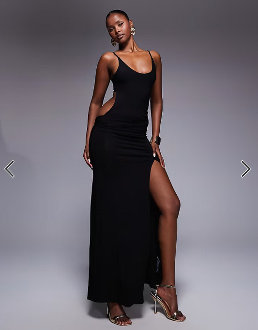 ASOS DESIGN notched twist back maxi dress with split in black