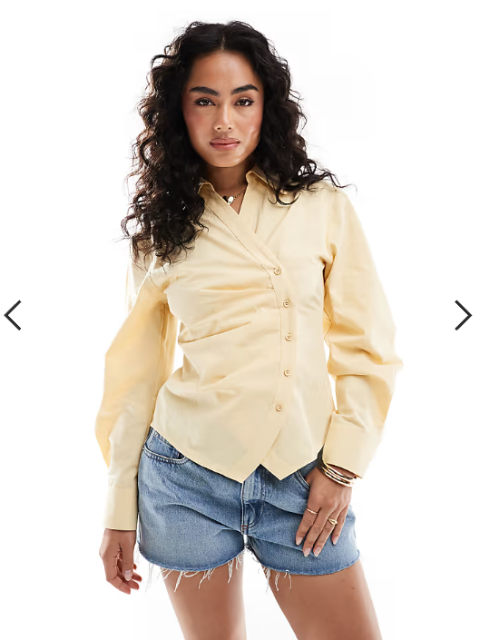 ASOS DESIGN ruched wrap shirt with cocoon sleeve in buttermilk