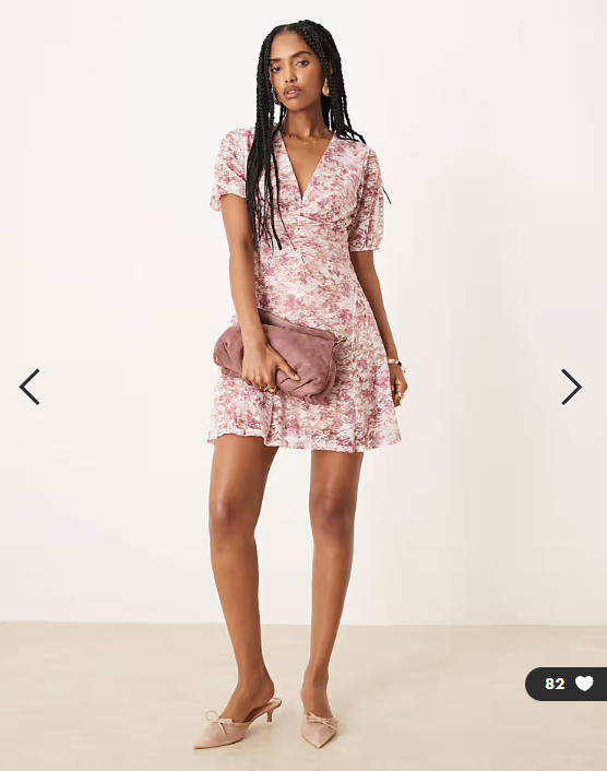 ASOS DESIGN puff sleeve mini tea dress in ditsy floral print