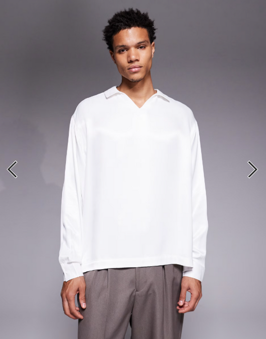 ASOS DESIGN oversized satin overhead shirt in white